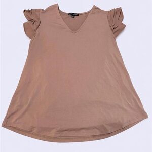 Adrianna Papell Taupe Ruffle Sleeve Blouse